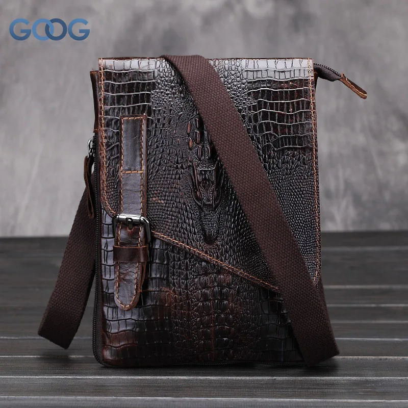 

New men's first layer of leather crocodile pattern shoulder bag leisure vertical paragraph square cover covered leather Messenge