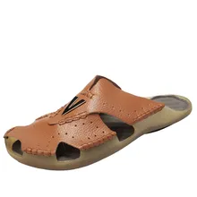 SAGACE/Летние повседневные мужские мягкие кожаные тапочки; уличные пляжные тапочки; модные Нескользящие износостойкие Тапочки большого размера