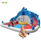 YARD Inflatable Water Slide Inflatable Water Park with Cannons Summer Outdoor Play Ground with Pool