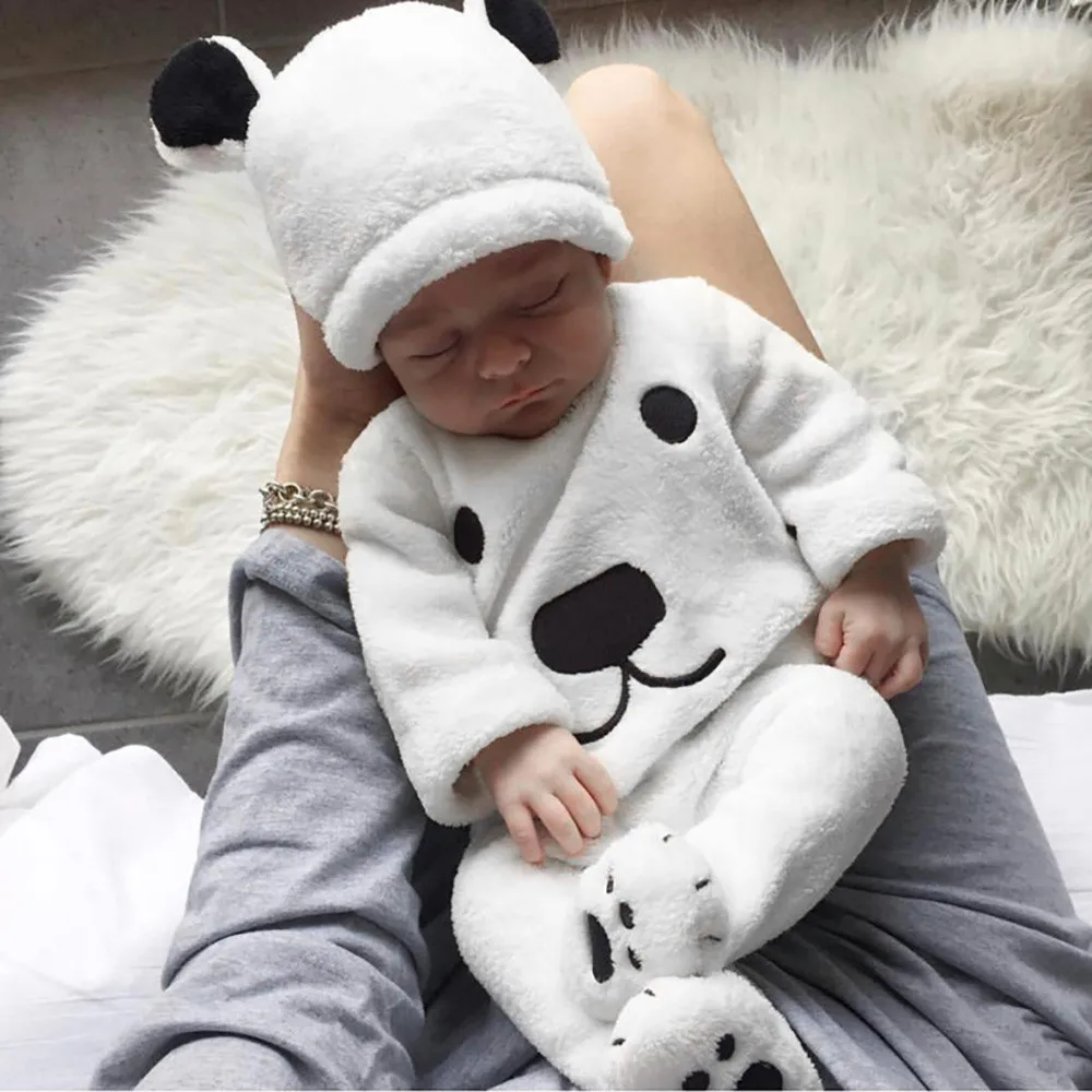 

3Pcs Winter Warm Clothes Newborn Baby Girl Boy Long Sleeved Cartoon Tops infant's footed pants Outfits Fluffy Flannel Clothing
