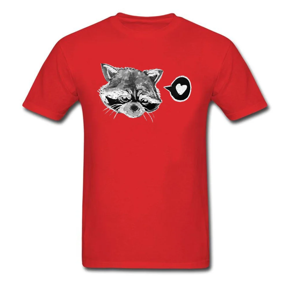 Design Racoon Love Crew Neck T Shirt April FOOL DAY Tops Tees Short Sleeve for Men Brand 100% Cotton Fabric 3D Printed T-Shirt Racoon Love red