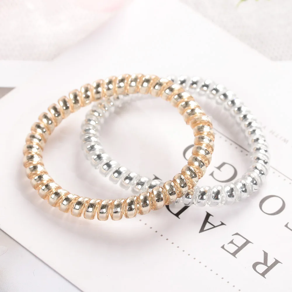 

5PCs/pack Fashion Women Girls Gold/Silver Elastic Telephone Wire Ropes Hair Bands Ponytail Holders Scrunchie Drop Shipping 2019