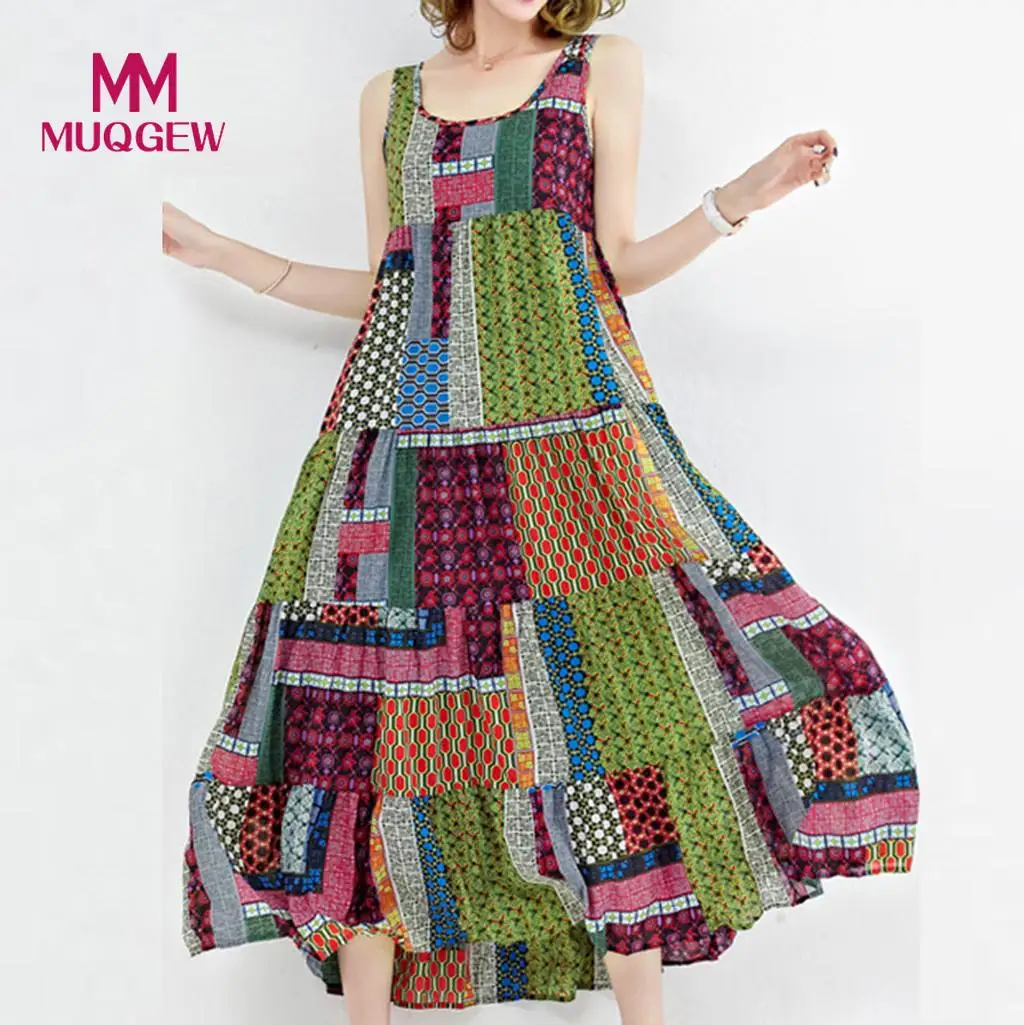 

Fashion Women Loose summer clothes for women Sleeveless O-neck sundress female Irregular Print Retro Casual Dress vestido #G8