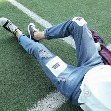 Последние молодой Для мужчин Мода Стиль голубой простой тонкий ковбой личности прилив люди Повседневное дикие карандаш Брюки для девочек