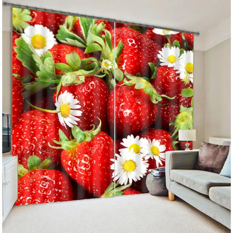 

Fresh strawberries print shade fabric curtain 3d perspective