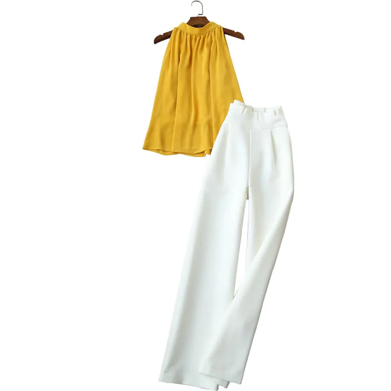 Комплект из 2 предметов, Женский Летний модный костюм, женская рубашка без рукавов, высокая талия, широкие брюки, женские брюки, два комплекта - Цвет: 1