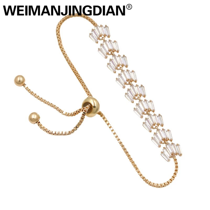 

WEIMANJINGDIAN Luxury Irregular Shape Cubic Zirconia Crystal Adjustable CZ Zircon Bolo Bracelets for Women or Wedding
