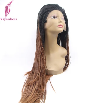 

Yiyaobess Black Brown Ombre Braiding Lace Front Wig Synthetic Hair African American Long Micro Braided Wigs For Women