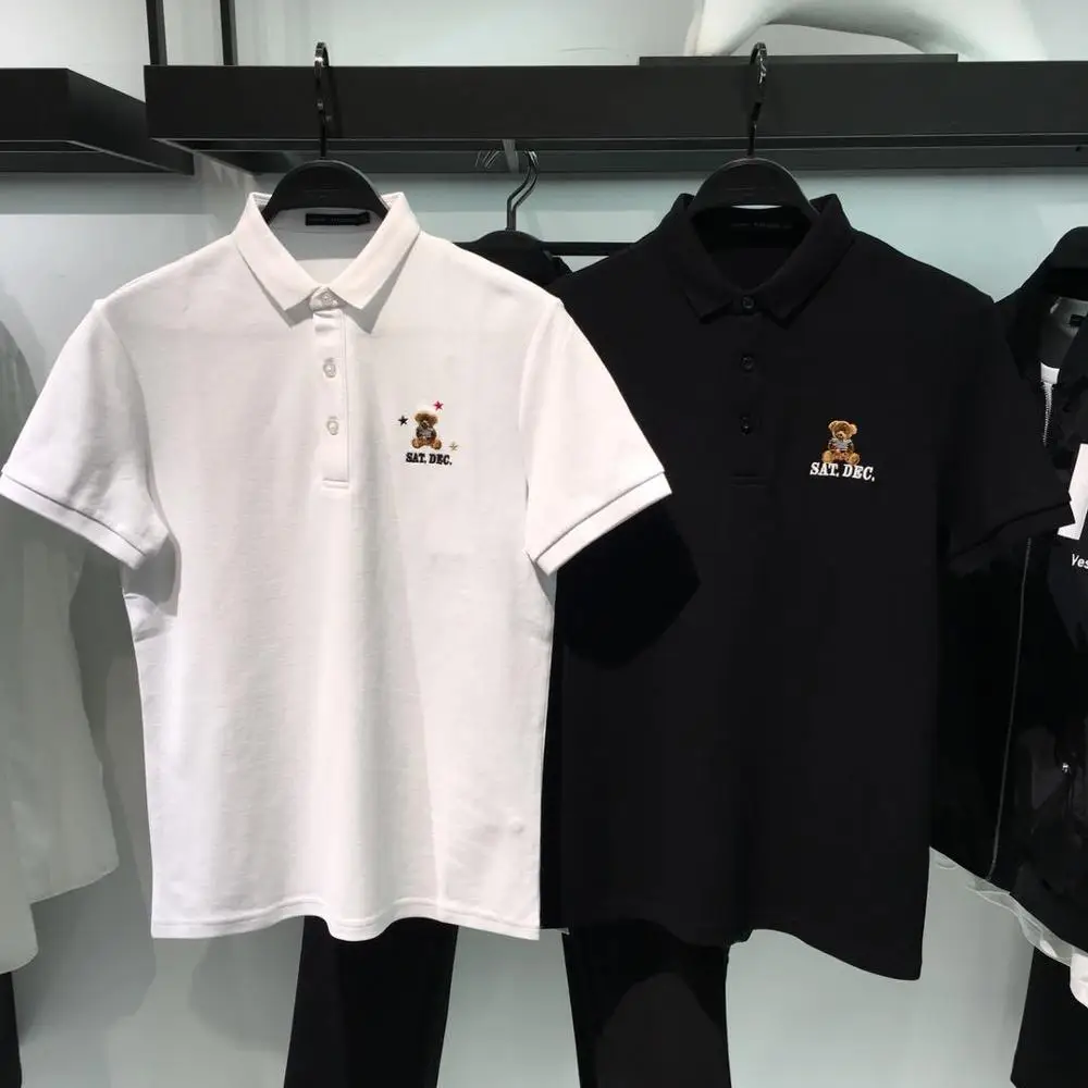 

brand design bear stripe embroidery white polo shirt short sleeve luxury cotton for men homme camisa