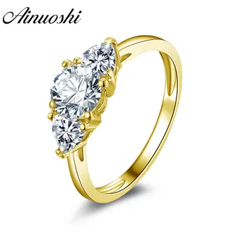 

AINUOSHI Trendy 3 Stone Heart Ring 14K Solid White/Yellow Gold Heart Round Cut SONA Diamond Women Wedding Engagement Ring
