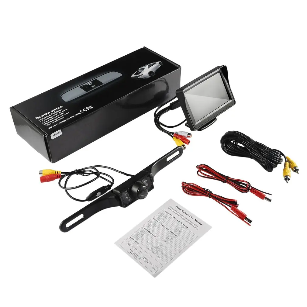 

Waterproof Rear View License Plate 7 LED Backup Camera and 4.3 LCD Rear View Mirror Monitor Kit Universal For Car Vehicle