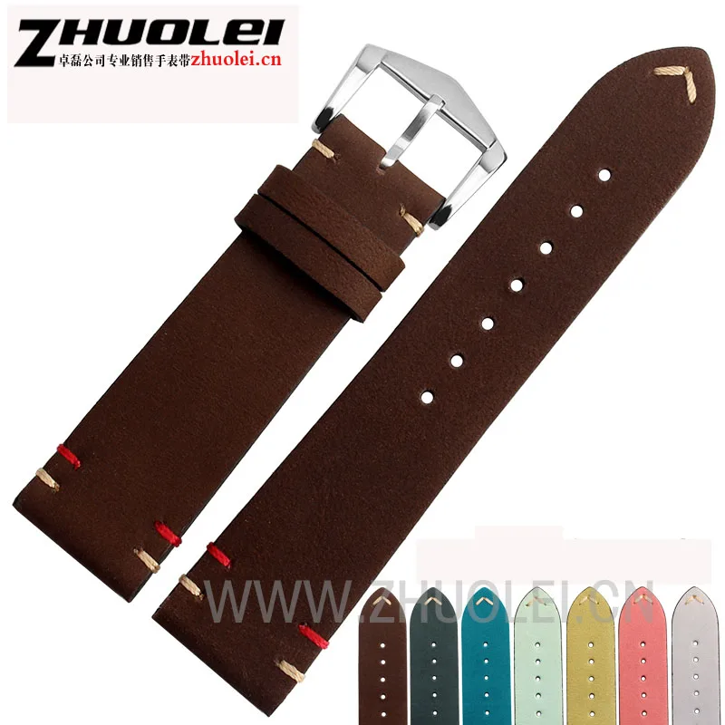 

20mm 22mm genuine leather bracelet watchband with stainless steel buckle handmade strap accessories for jeep watches