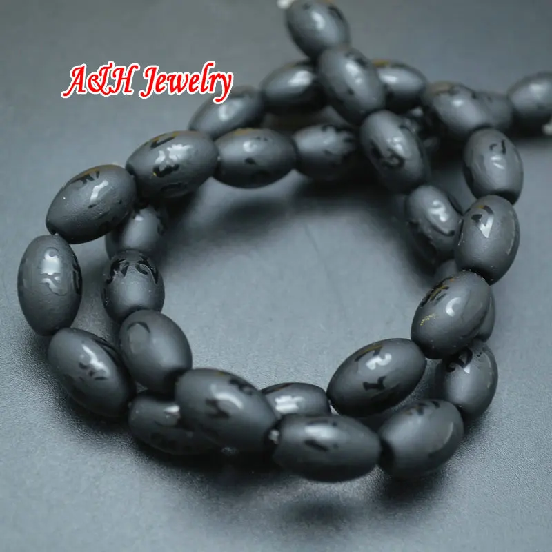 

Six Words Mantras Om mani padme hum On Black Stone Beads 8x12mm Tibetan Jewelry Making Materials 2strands