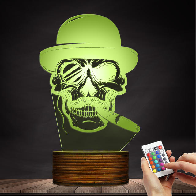 3D LED LAMP SKULL IN HAT WITH CIGAR