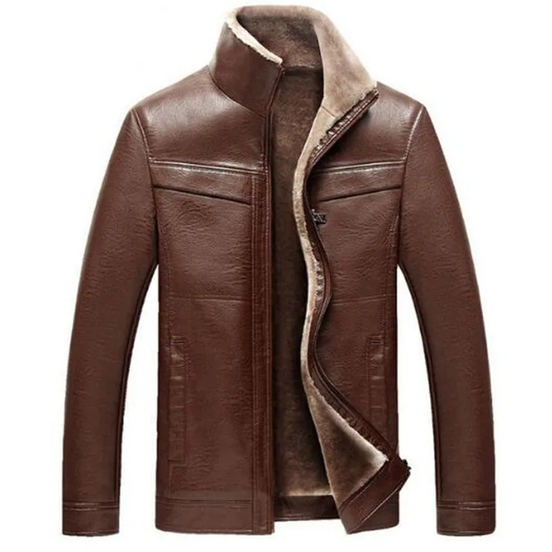 Мужские кожаные куртки LUO XIU 4XL зимние Утепленные Флисовые Куртки из