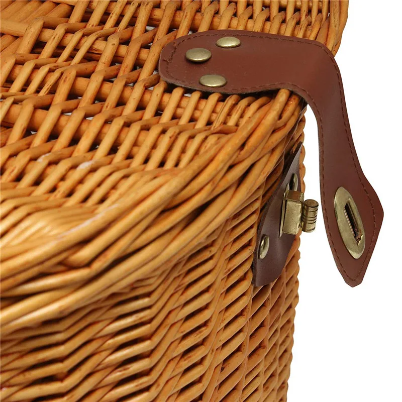 Sale UpperX Vintage Wicker Bicycle Basket with Folding Lid & Leather Straps Handle Linen Outdoor Picnic Cycling Accessories 4