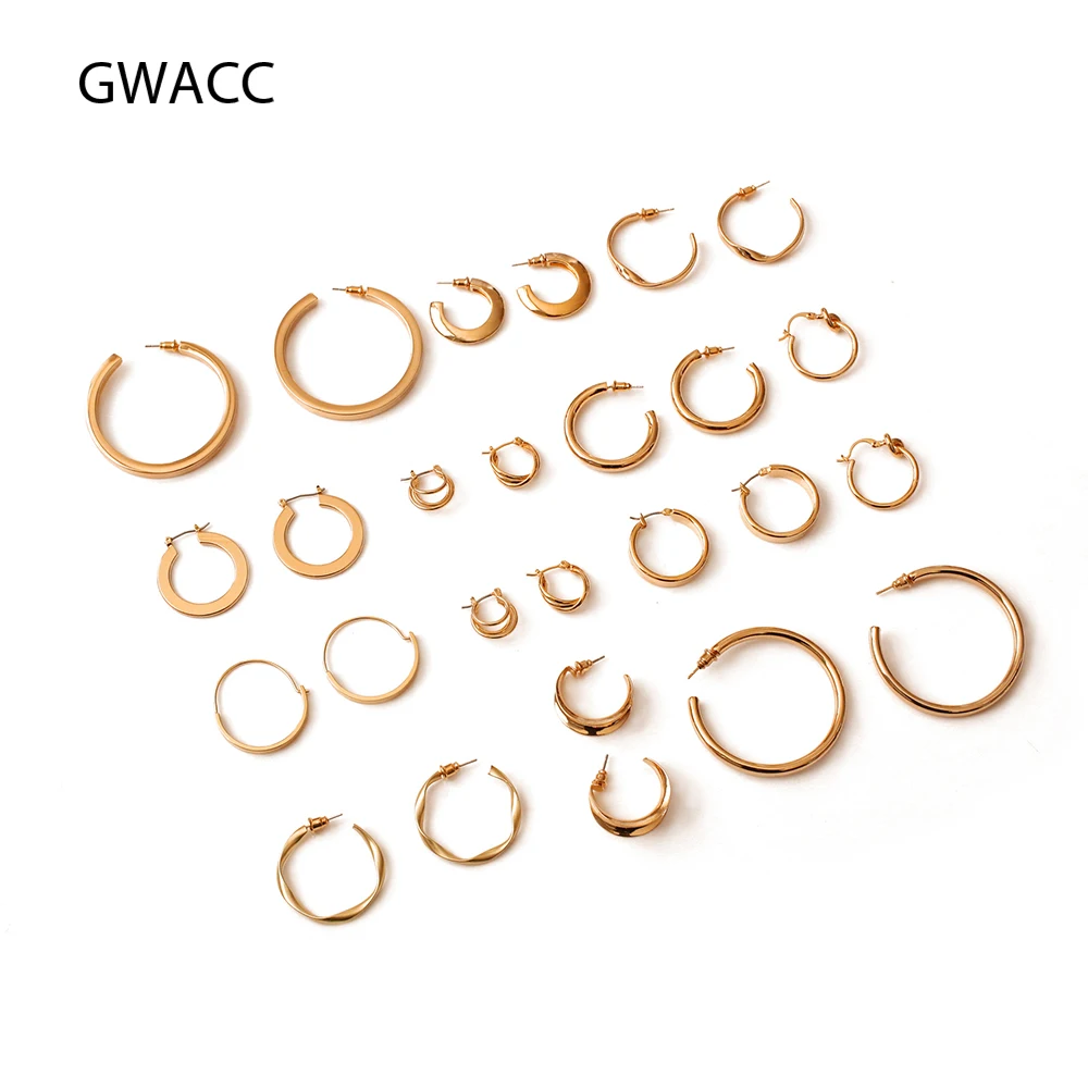 

GWACC New Vintage Gold Color Metal Brass Earrings Hoop Earrings For Women Simple Round Earrings Big Small Fashion Jewelry boho