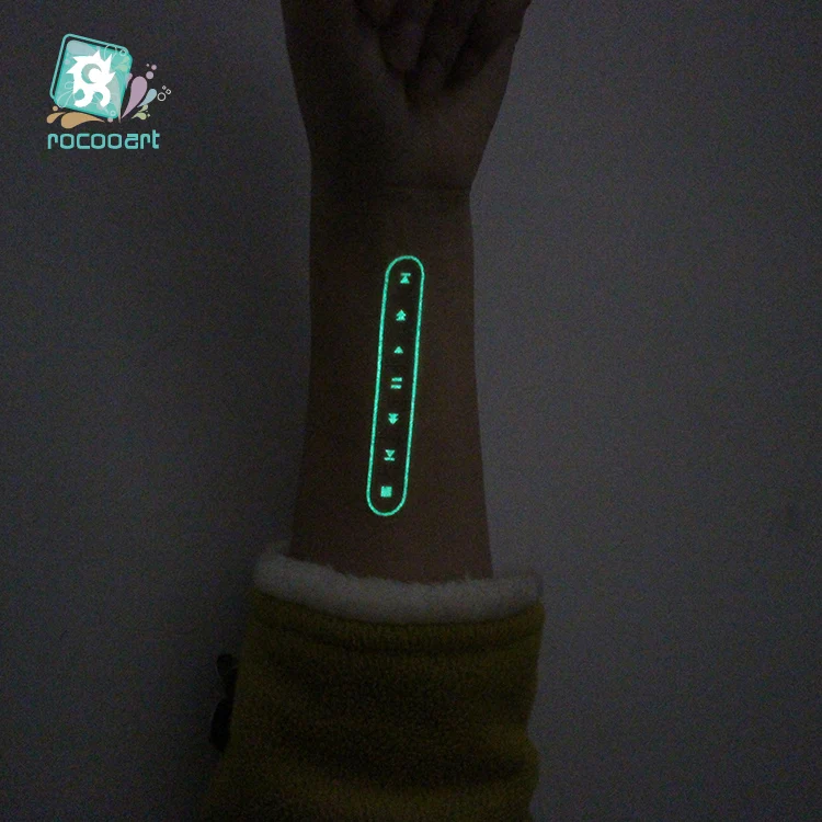 Rocooart технологии иконы татуировки светящиеся поддельные татуировки ручной тату знак Tatuagem Светящиеся в темноте водонепроницаемые Временные татуировки стикер
