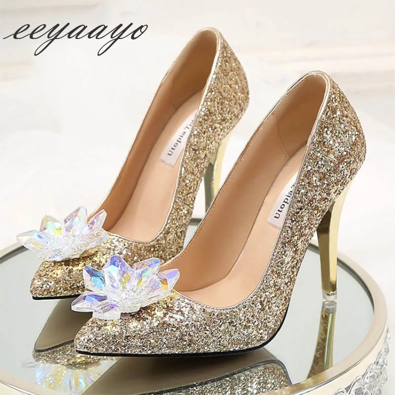 Spring/Autumn Women Pumps High Thin Heel Pointed Toe Bling Bridal Wedding Shoes Sexy Women Rhinestone Shoes Gold High Heels Spring/Autumn Women Pumps High Thin Heel Pointed Toe Bling Bridal Wedding Shoes Sexy Women Rhinestone Shoes Gold High Heels