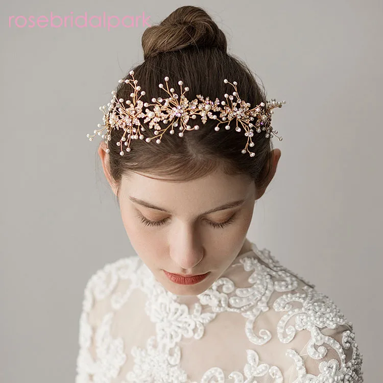 

Rosebridalpark Handmade Wedding Accessories Bridal Hair Vine Wedding Headband Crystal Tiaras Crowns Pearl Head Band Bridesmaid