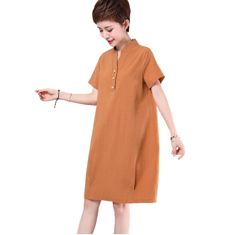 2018 Summer new solid dress women Knee-Length short sleeve short sleeve dresses V-Neck ladies cotton dresses plus size 4XL 5XL