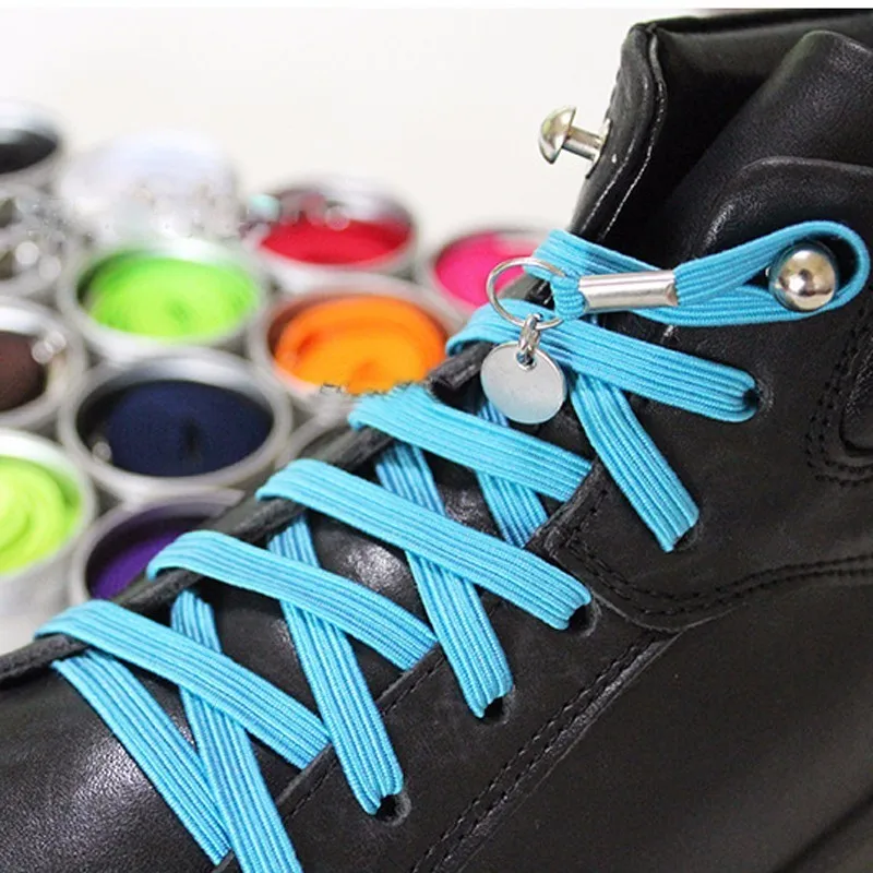 1 Pair One Hand No Tie Laziness Shoelaces Metal Circle Elastic Laces Beamy