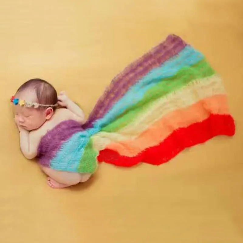 Infant Mohair Blanket Baby Rainbow Stretch Wrap Newborn Photography