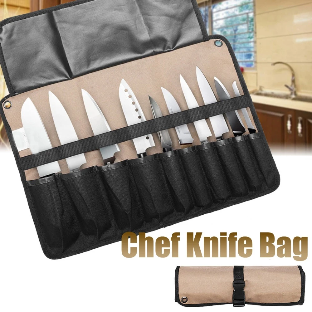 

2019 Coffee Portable Chef Knife Bag Roll Bag Carry Case Bag Kitchen Cooking Tool Portable Storage Bag 10 Pockets Home Garden