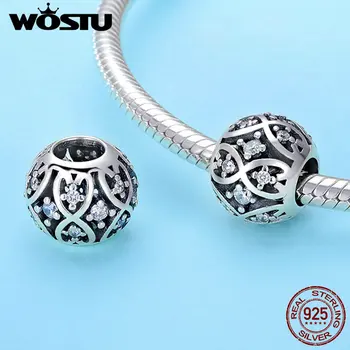 

WOSTU High Quality Real 925 Sterling Silver Intricate Lattice Charm fit Original DIY Bead Bracelet Jewelry Making Gift BKC732