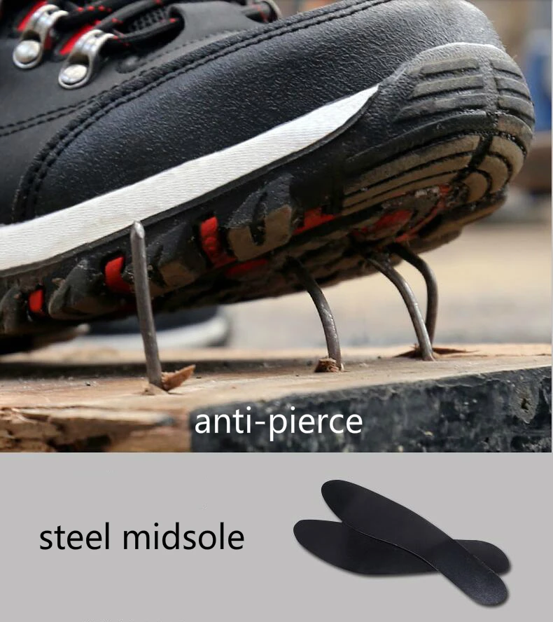 new fashion men large size breathable steel toe covers working safety shoes cow leather anti-puncture tooling security low boots