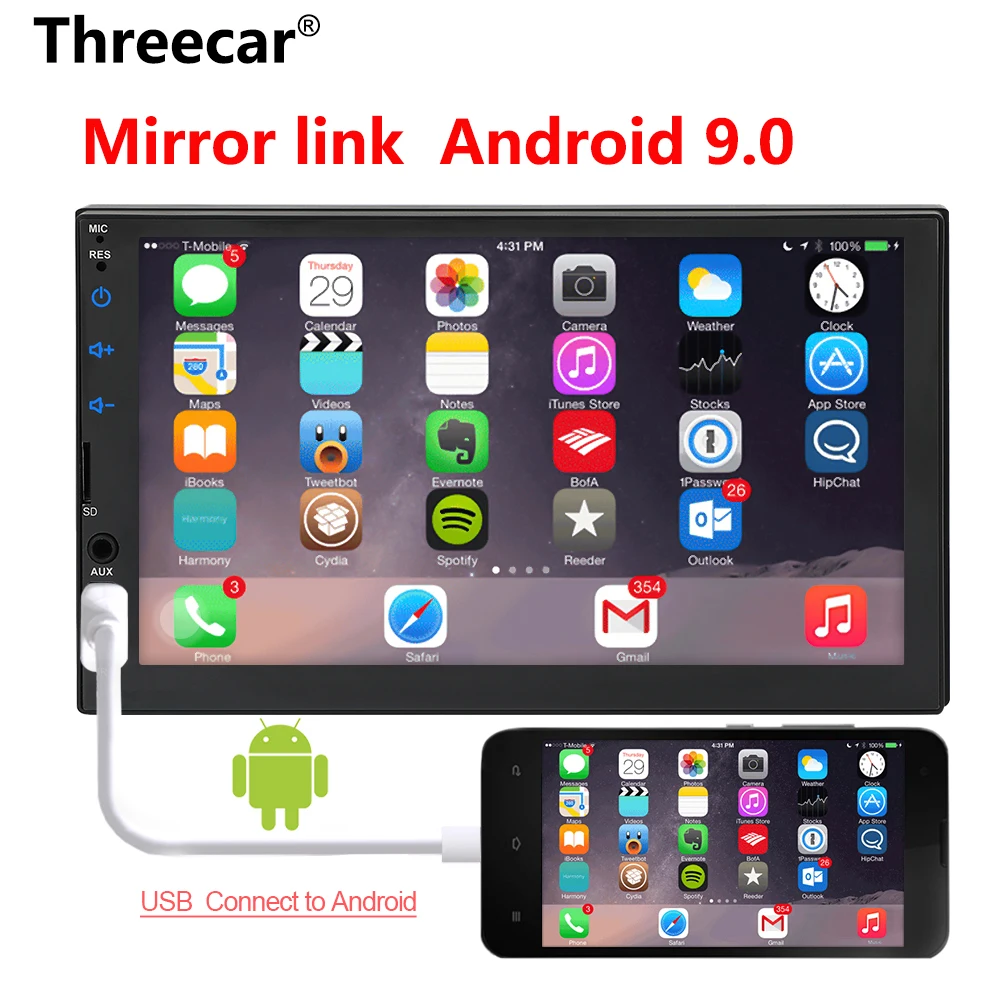 

2 din car radio 7" HD Touch Screen Player mirrorlink Android 9 Iphone MP5/SD/FM/MP4/USB/AUX/Bluetooth Car Auto Audio For Camera