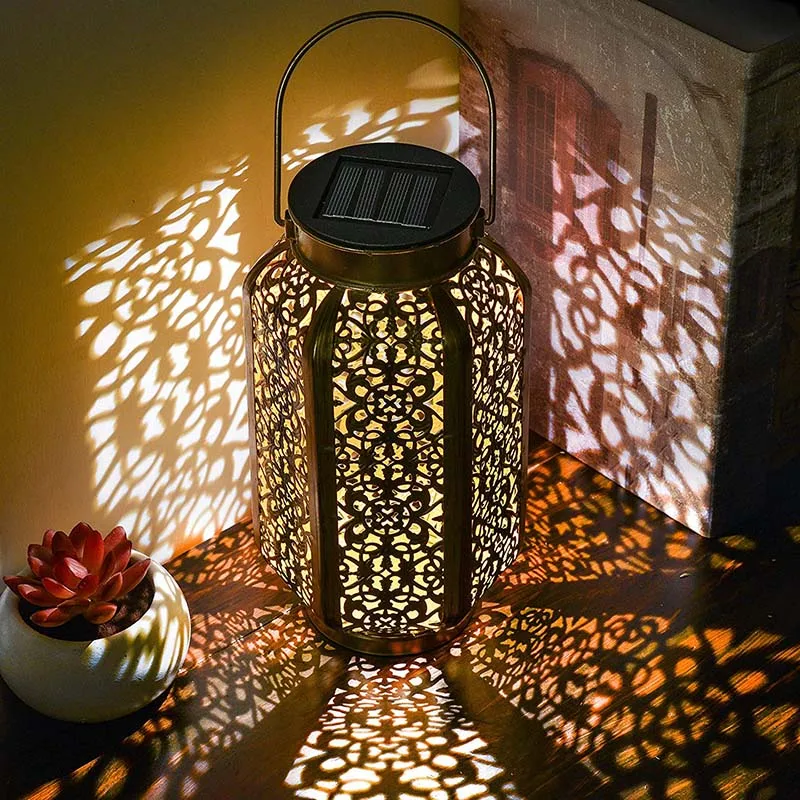 

Solar Lantern Hollow Carved Hanging Bright Lantern with Handle Home Decor LB88