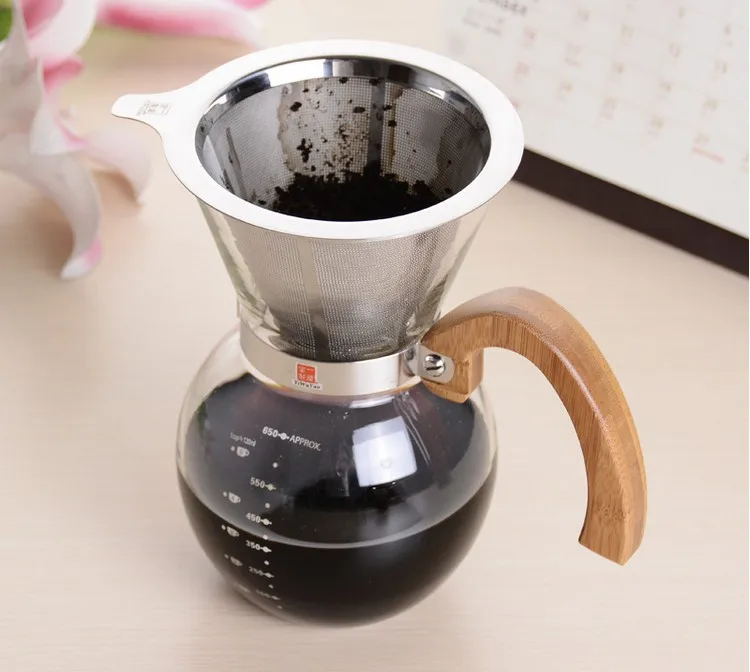 1pc Chemex style 250ml 600ml woodneck Stainless steel filter Classic Series Glass Coffee Maker for barista drip coffee