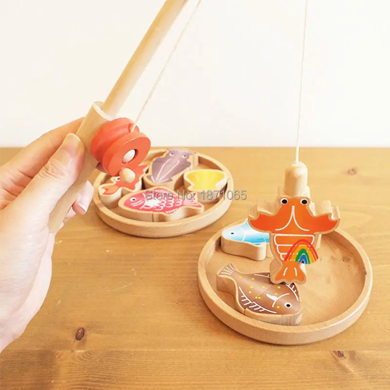 

Funny Wooden Fishing Cooking Children Toys Fish Magnetic Fishing Game Kids Educational Toy For Boy Girl Free Shipping