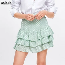 Arvinxia ZA, сексуальные женские юбки в горошек с оборками, модная мини-юбка на молнии с высокой талией, Женский в Корейском стиле, Горячая юбка