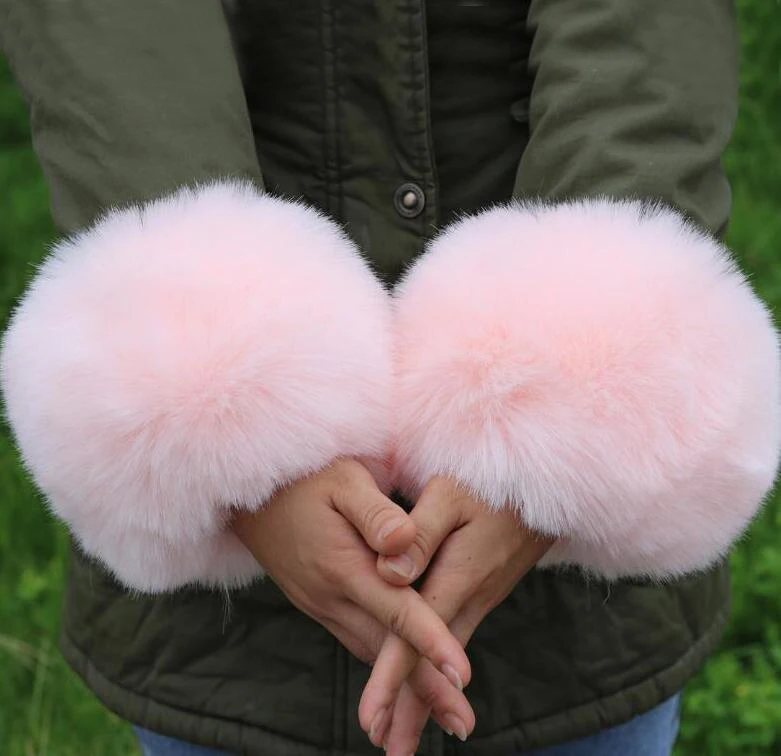Милые модные гетры для женщин осень зима искусственный Лисий мех рукав пушистые короткие манжеты сплошной цвет W101B - Цвет: 15 Light Pink