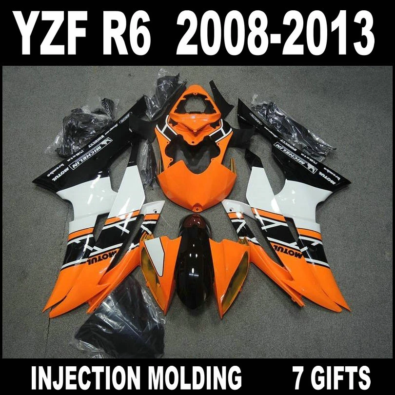 Бесплатная Настройка для 2008 2009 2012012012 2013 YAMAHA R6 Оранжевый Белый Обтекатели 08 09 10 11 12