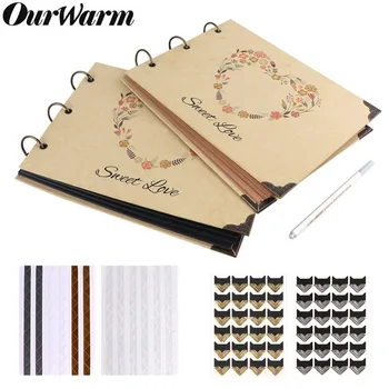 

OurWarm Wedding Guest Book Personalised Wedding Gifts for Guests DIY Photo Album A4 Ring Binder Rustic 60 Pages Signature Book