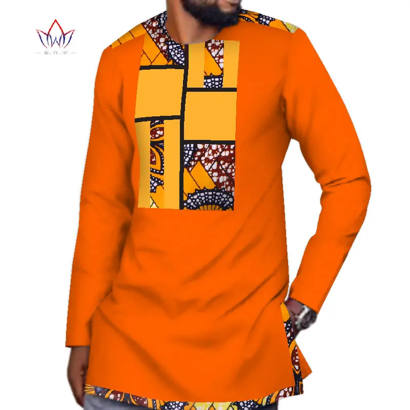 Дашики Мужская рубашка Bazin Riche африканская мужская одежда хлопок принт Лоскутная рубашка традиционная африканская одежда WYN75 - Цвет: 15