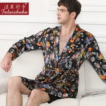 Благородный шелк тутового халаты наборы мужские с длинными рукавами 19 Momme из натурального шелка модные цветочные мужские элегантное платье шорты костюмы T9053