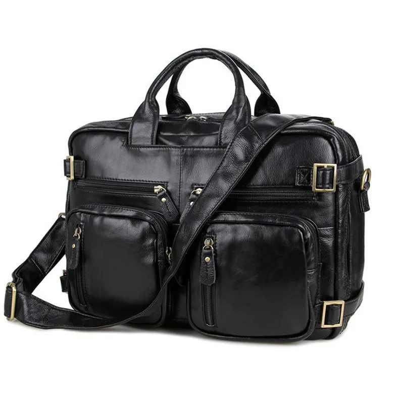 Multifunctional Genuine Leather Cowhide Men Briefcase Could Use As Back Pack Weekend Trip Bag Fit 15 Laptop PR007026 men s black soft cowhide back pack multifunctional genuine cow leather12 9 inches laptop rucksack male schooltravel shoulder bag