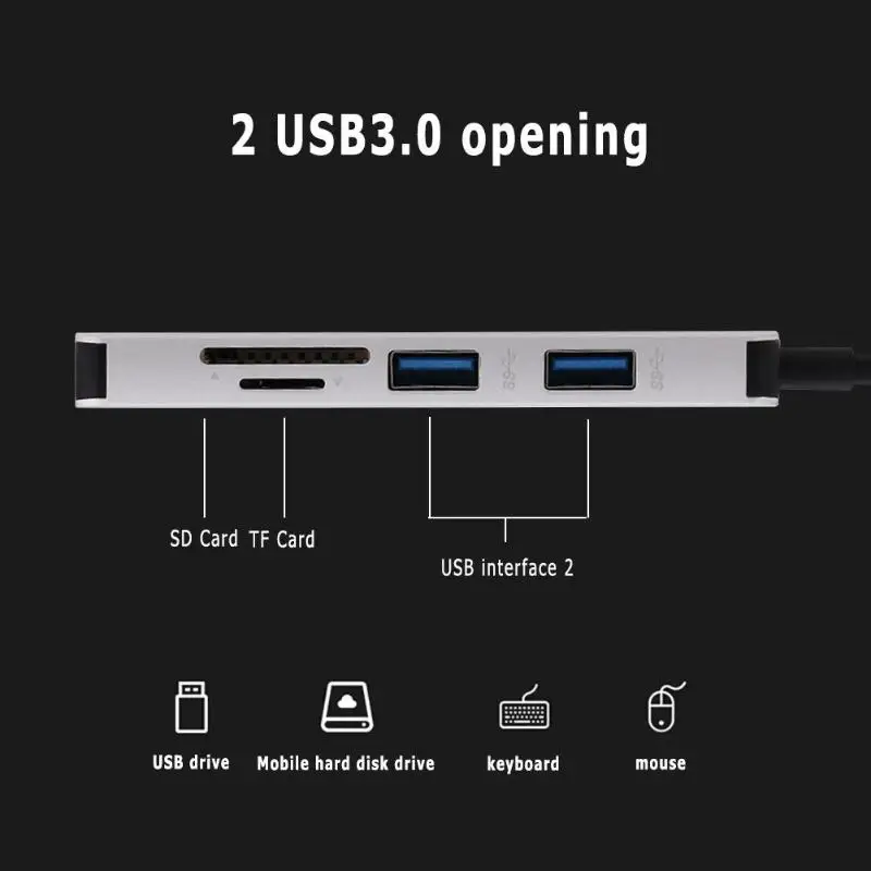 Алюминиевый сплав Тип usb-C концентратора Тип-C до 3 Порты USB 3,0 SD/TF Card Reader адаптер кабель для Mac Windows ноутбука Высокое качество