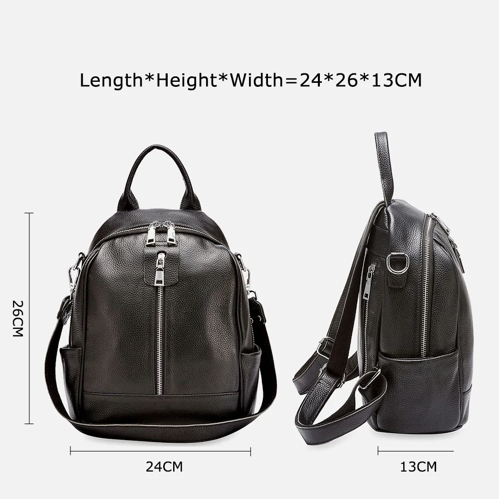  Zency Fashion Women Backpack 100% Cowhide Genuine Leather Black Travel Bags Girl's Schoolbag Notebo - 32961077045