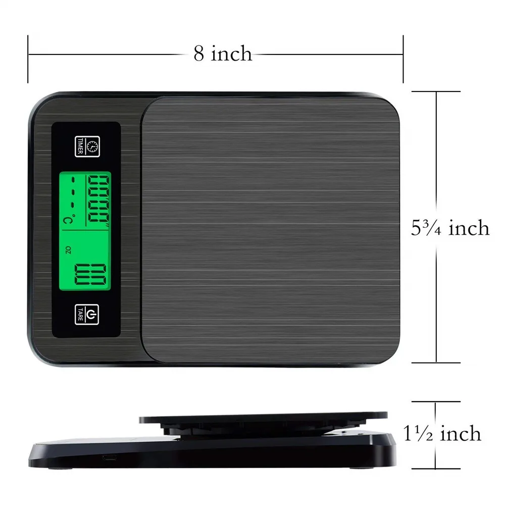 

2kg/0.1g Kitchen Scales balance digital weight scale Timed Hand Made Coffee Electronic Scale with Temperature Probe LCD Display