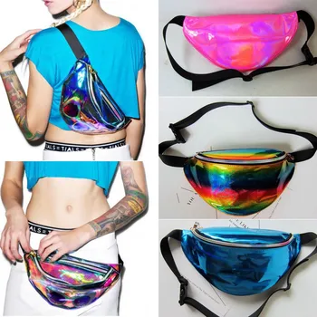 

Women Fanny Pack PU Laser Purse Waist Packs Colorful One Shoulder Waist Chest Hip Bag Punk Sport Reflective Cool Waist Chest Bag