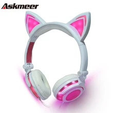 Askmeer складные светящиеся Игровые наушники светящиеся мигающие наушники гарнитура с милыми кошками ухо для ПК ноутбук телефон музыка