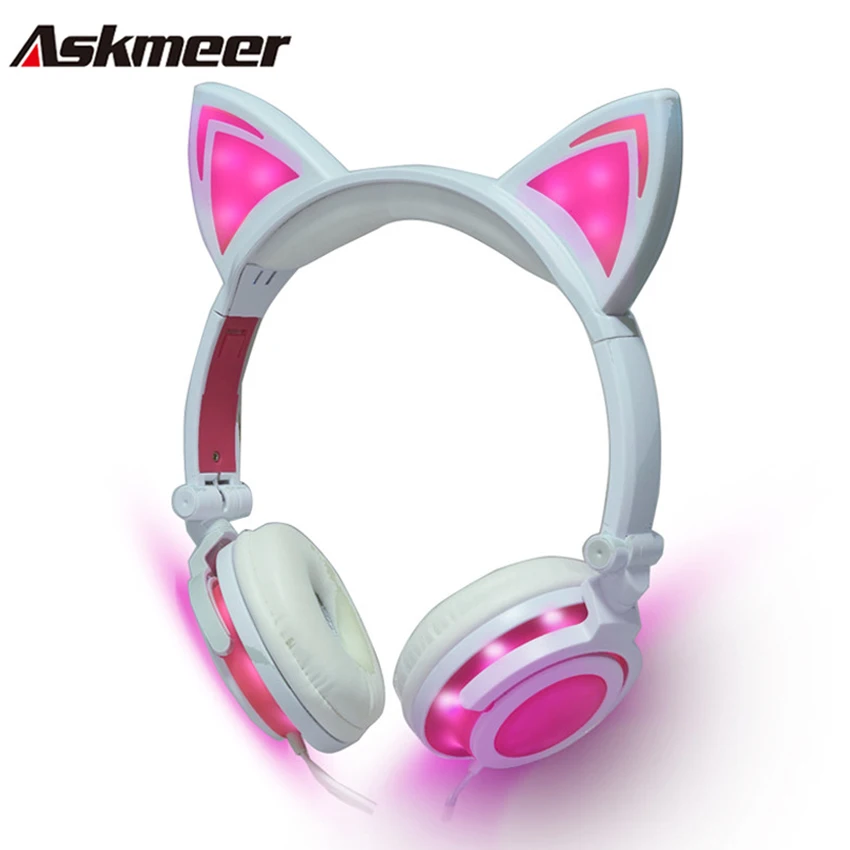 Askmeer складные светящиеся Игровые наушники мигающие гарнитура с милыми кошачьими