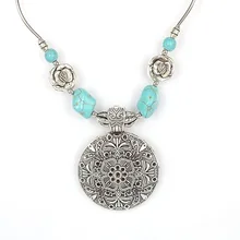 NR098 богемский этнический резной Тибетский серебристый цвет синий камень Винтажное колье ожерелье для женщин модное ювелирное изделие для девушек