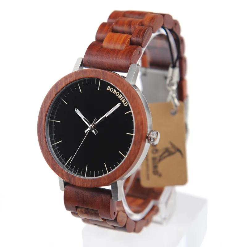 BOBO BIRD M15 Handmade Red Sandal Wooden Analog Quartz Watch Top Brand Men Dress Wristwatch With Gift Box