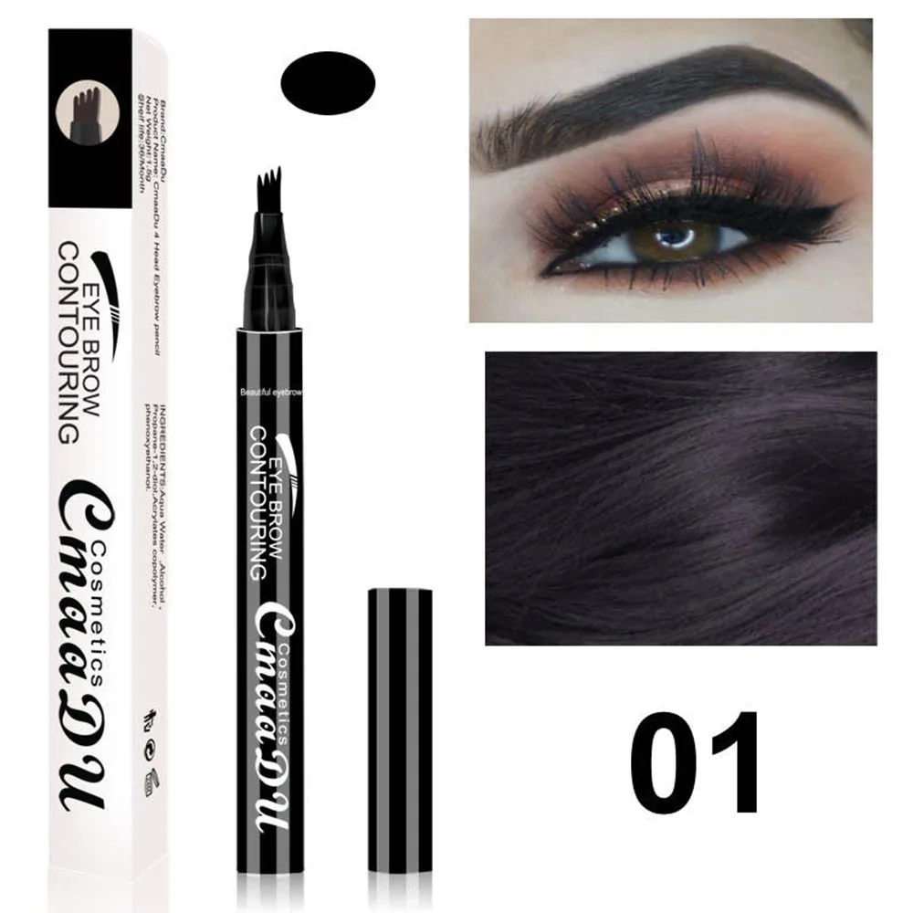 3 Colors Microblading Eyebrow Tattoo Pen 4 Head Fine Sketch Liquid Eyebrow Pencil Waterproof Tattoo Eye Brow Pen Smudge-proof - Цвет: black